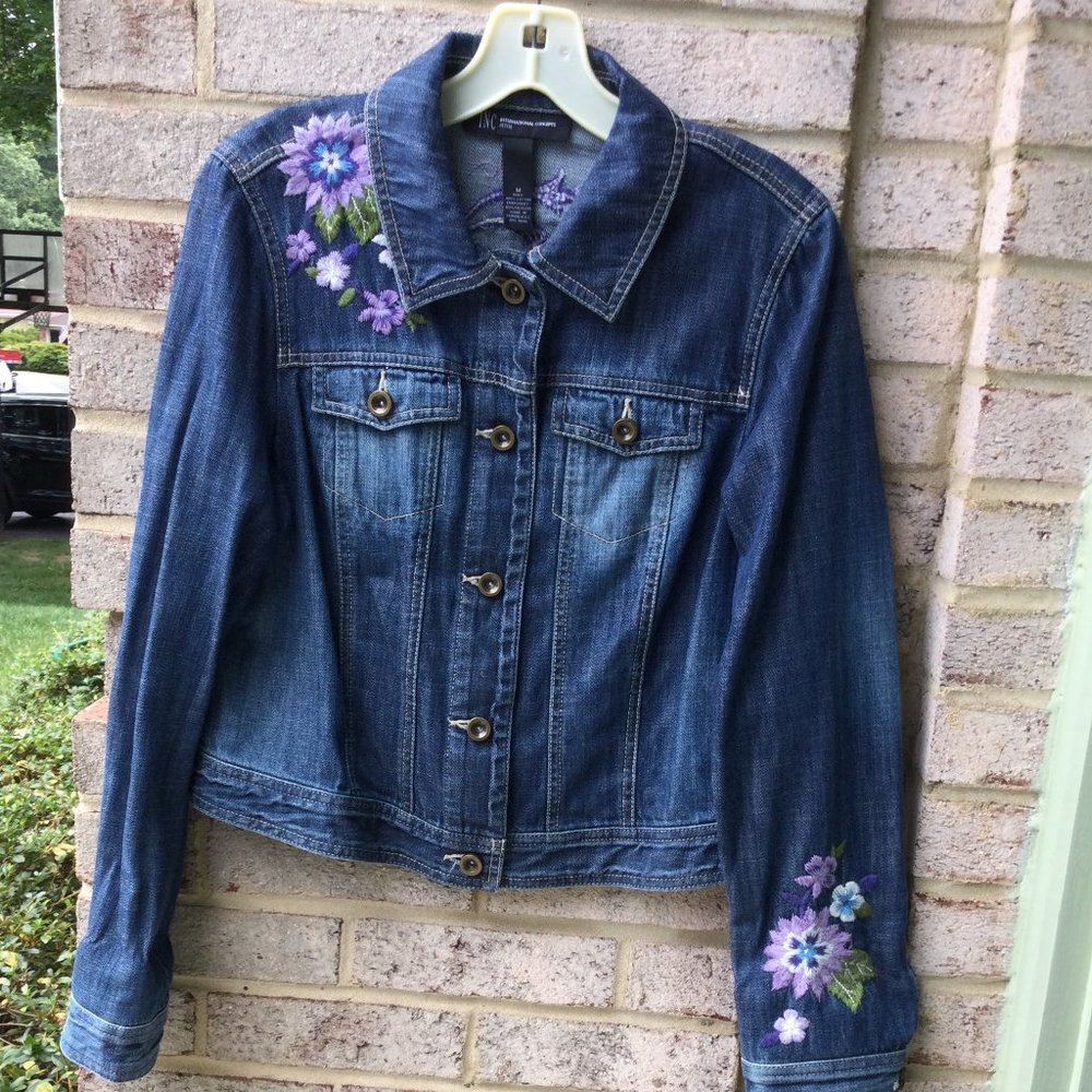 INC Embroidered Denim Jean Jacket